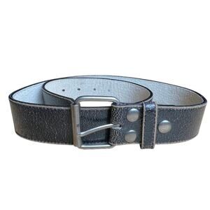 Leather Distressed Blet Faded Black Biker Punk Silver Buckle Belt Mens Sz M 34"